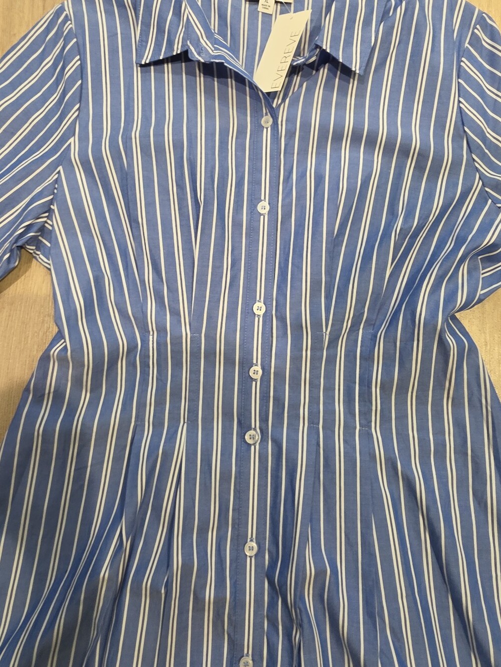 Evereve Delaney Blue White Stripe Button Front Shirt Dress XL NWT - Picture 3 of 5